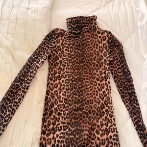 Ganni Leopard Print Mesh Fabric